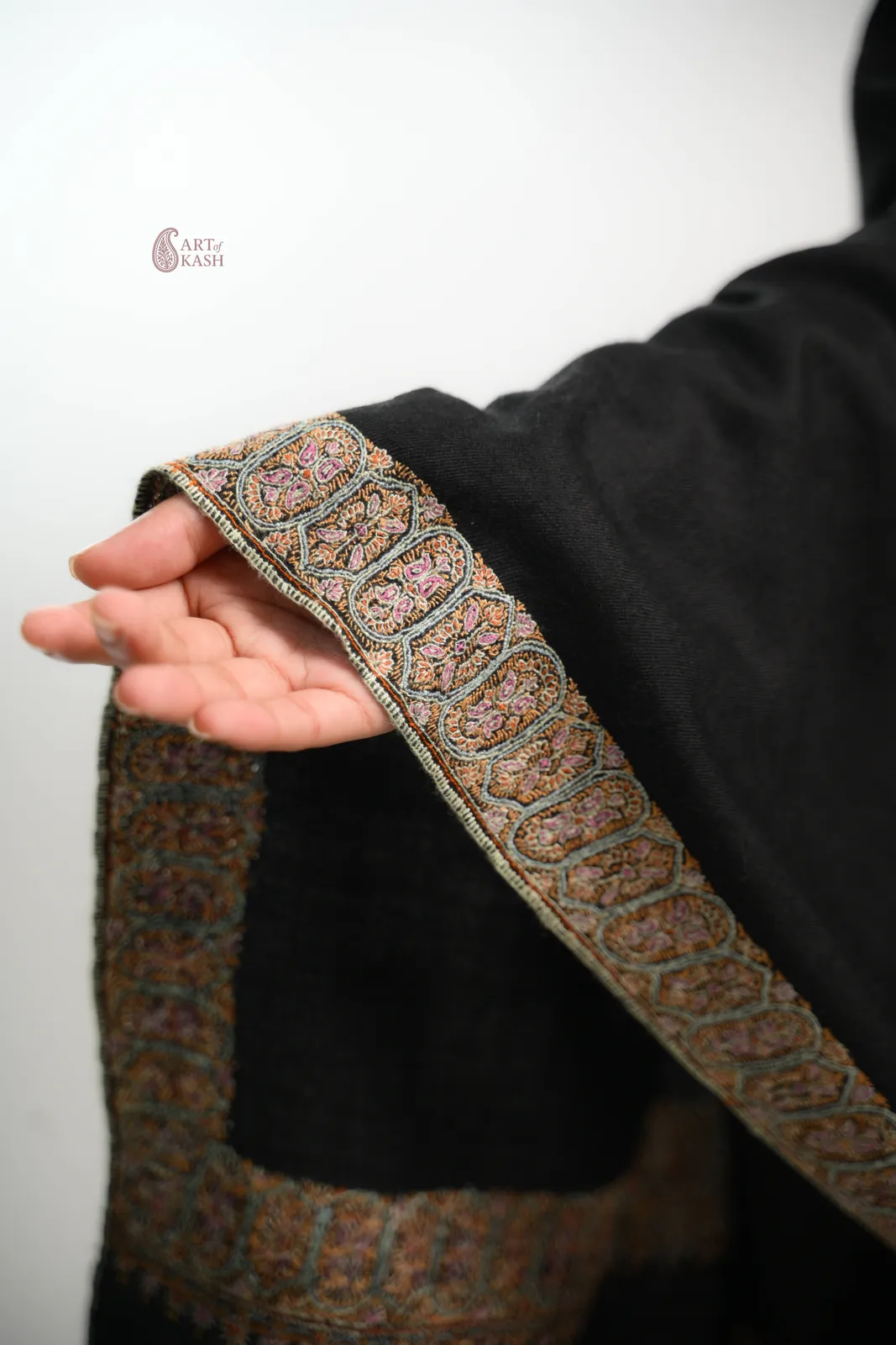 Classic Border Pashmina Shawl — Black With Gold Border