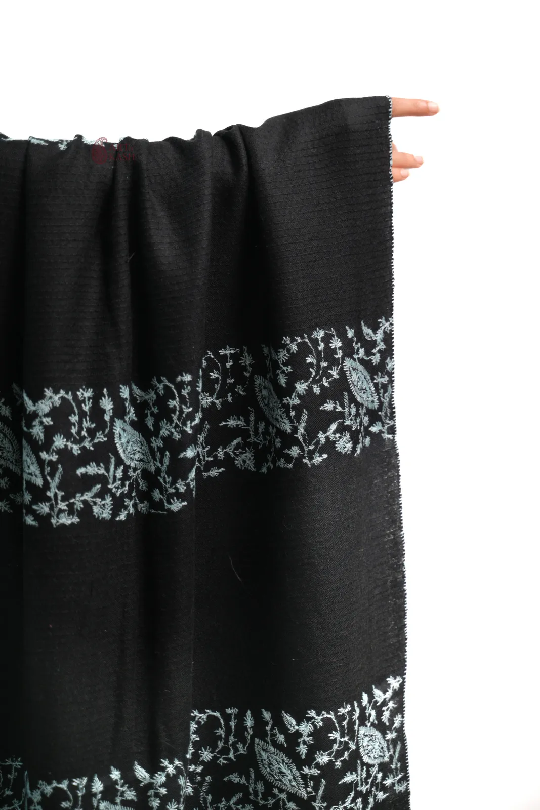 Designer Pashmina Shawl — Black With White Floral