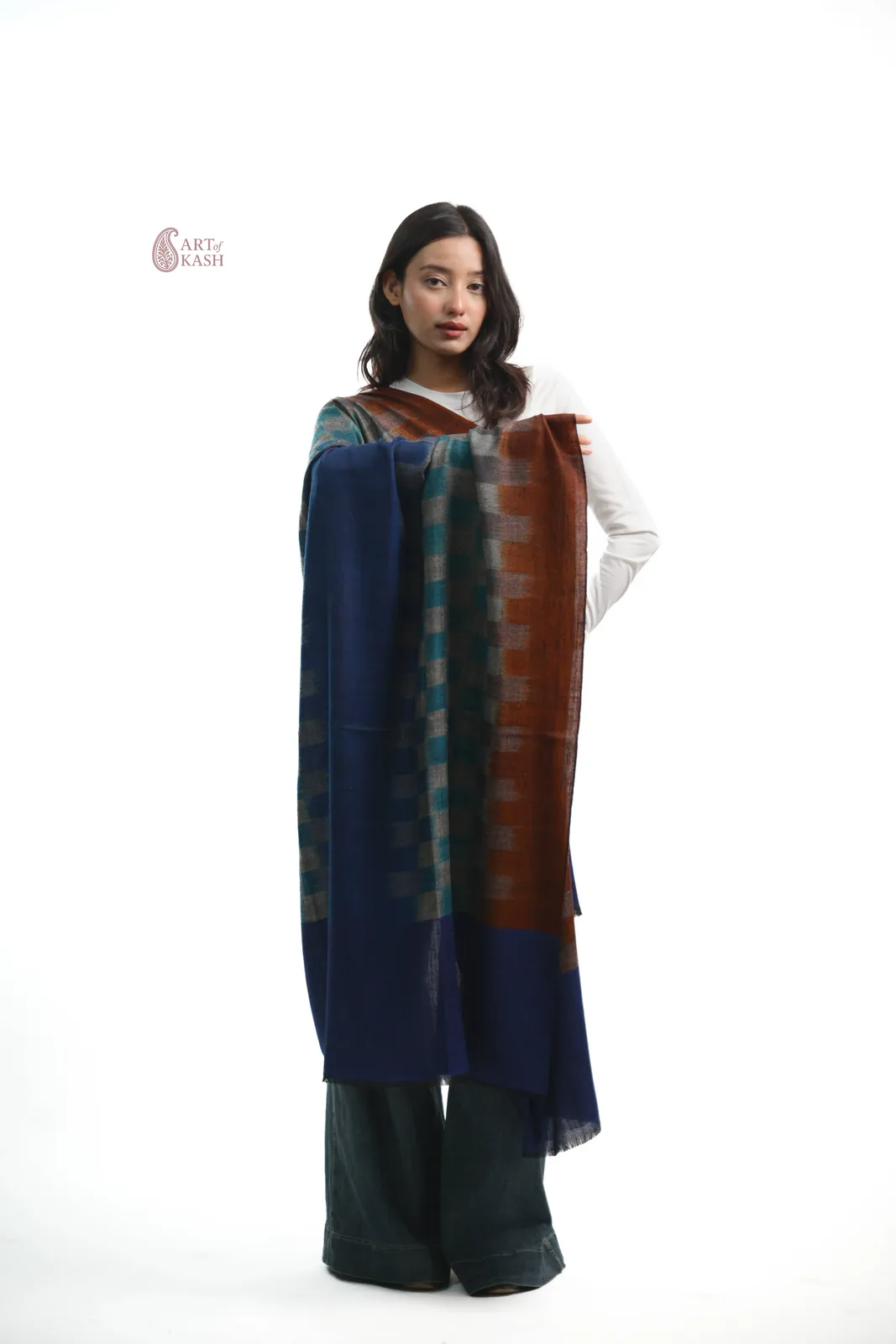Ikkat Shawl — Blue, Teal And Rust