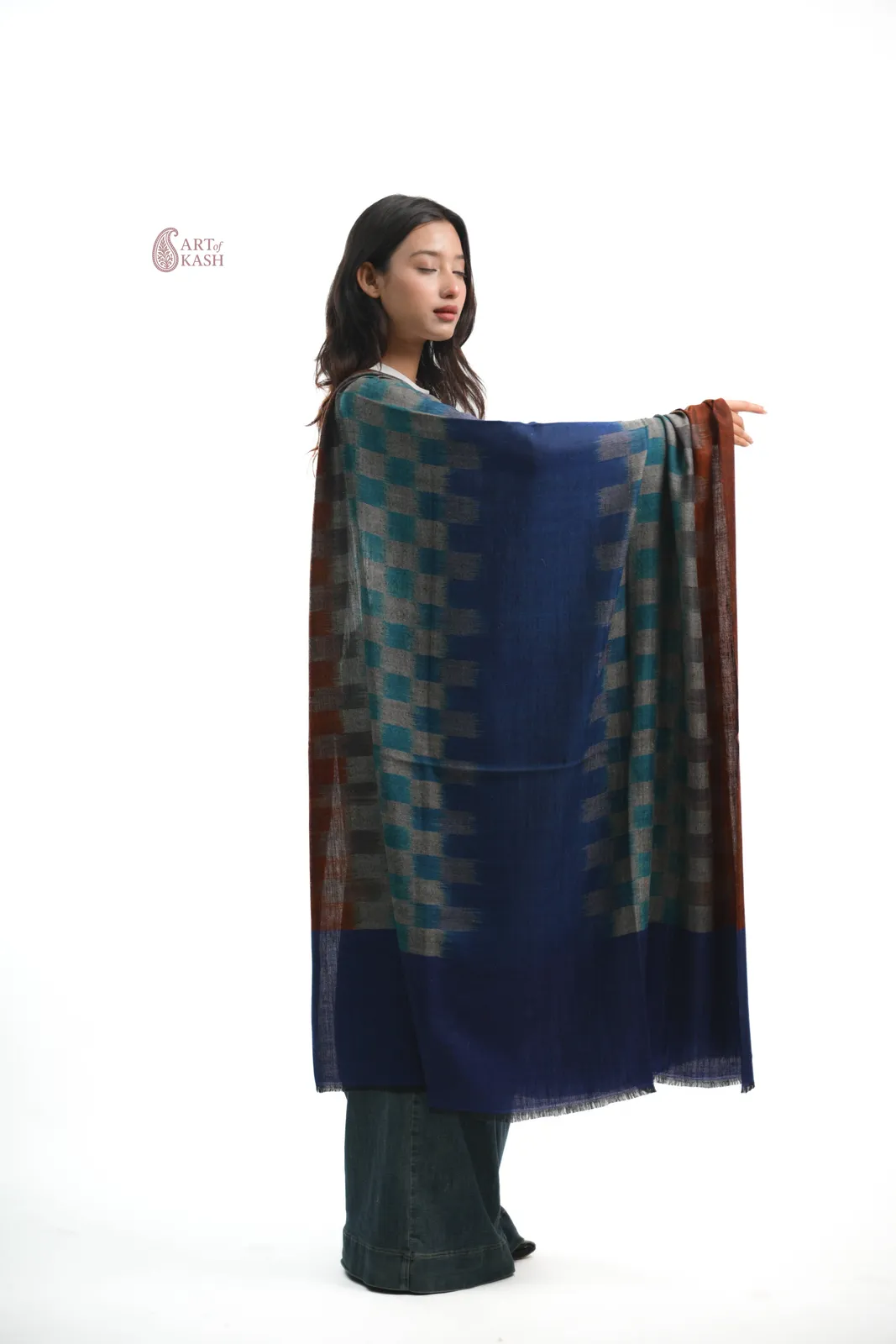 Ikkat Shawl — Blue, Teal And Rust