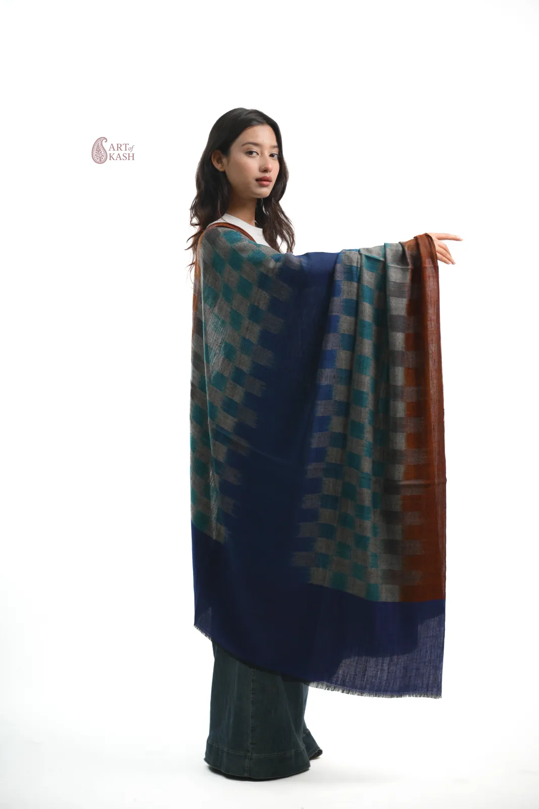 Ikkat Shawl — Blue, Teal And Rust