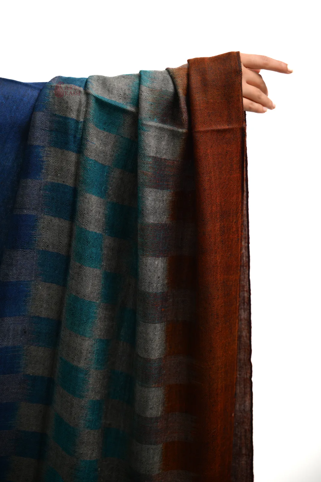 Ikkat Shawl — Blue, Teal And Rust