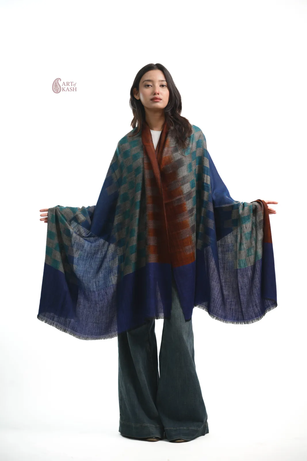 Ikkat Shawl — Blue, Teal And Rust