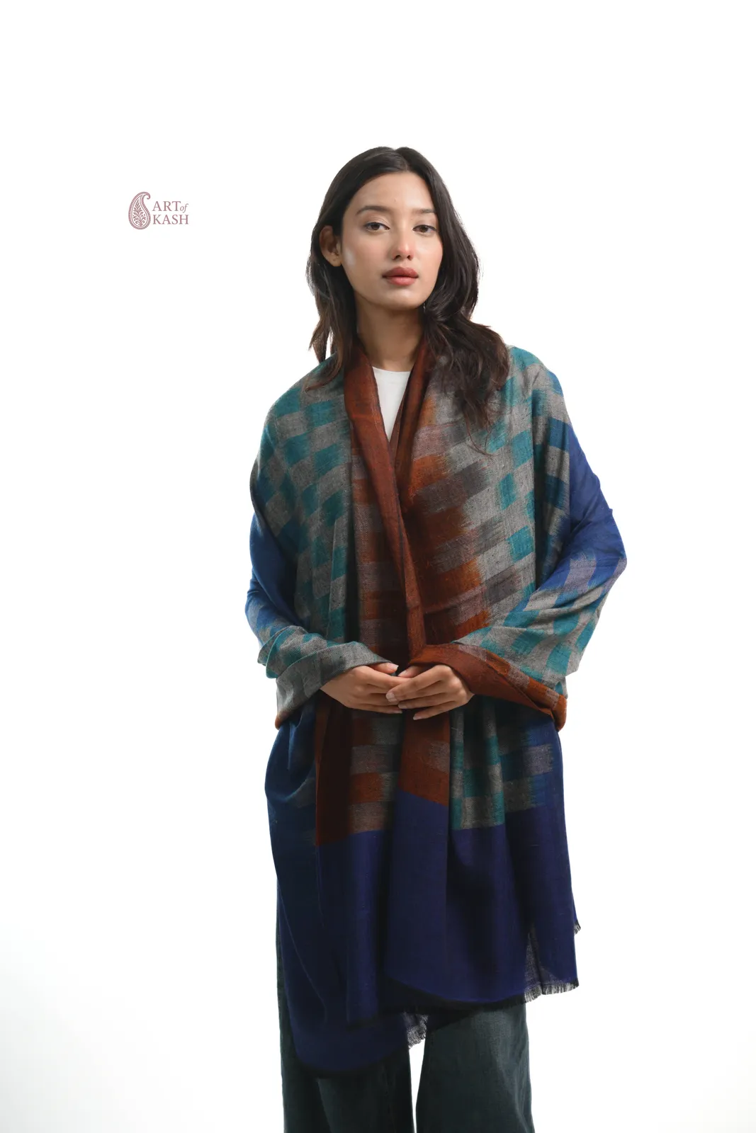 Ikkat Shawl — Blue, Teal And Rust