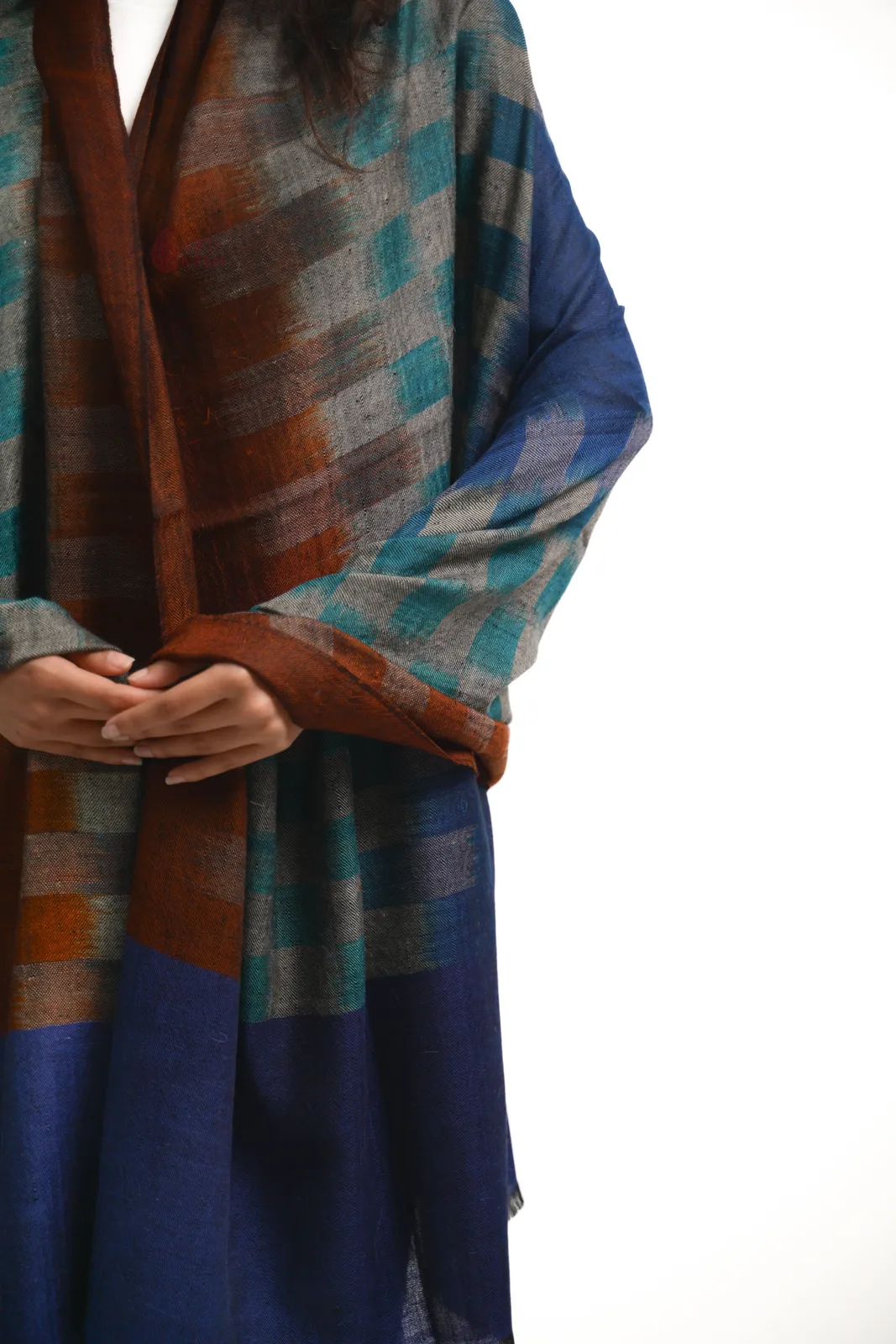 Ikkat Shawl — Blue, Teal And Rust