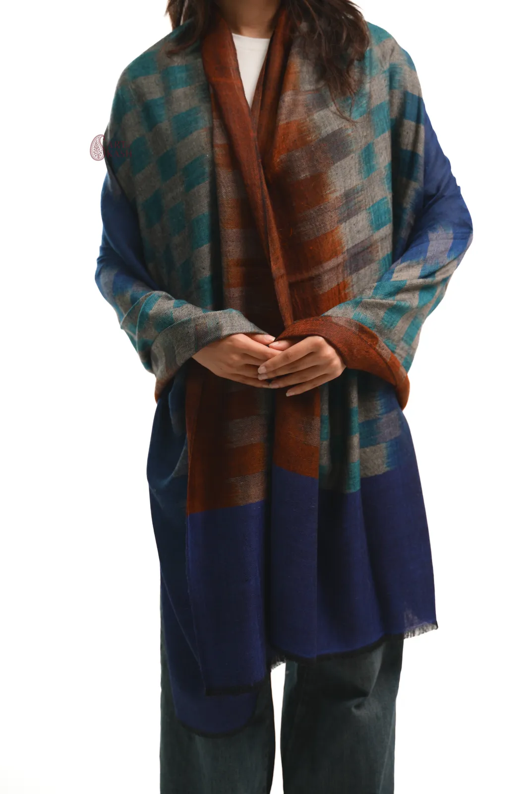 Ikkat Shawl — Blue, Teal And Rust