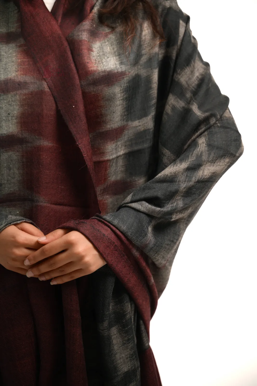 Ikkat Shawl — Grey And Maroon