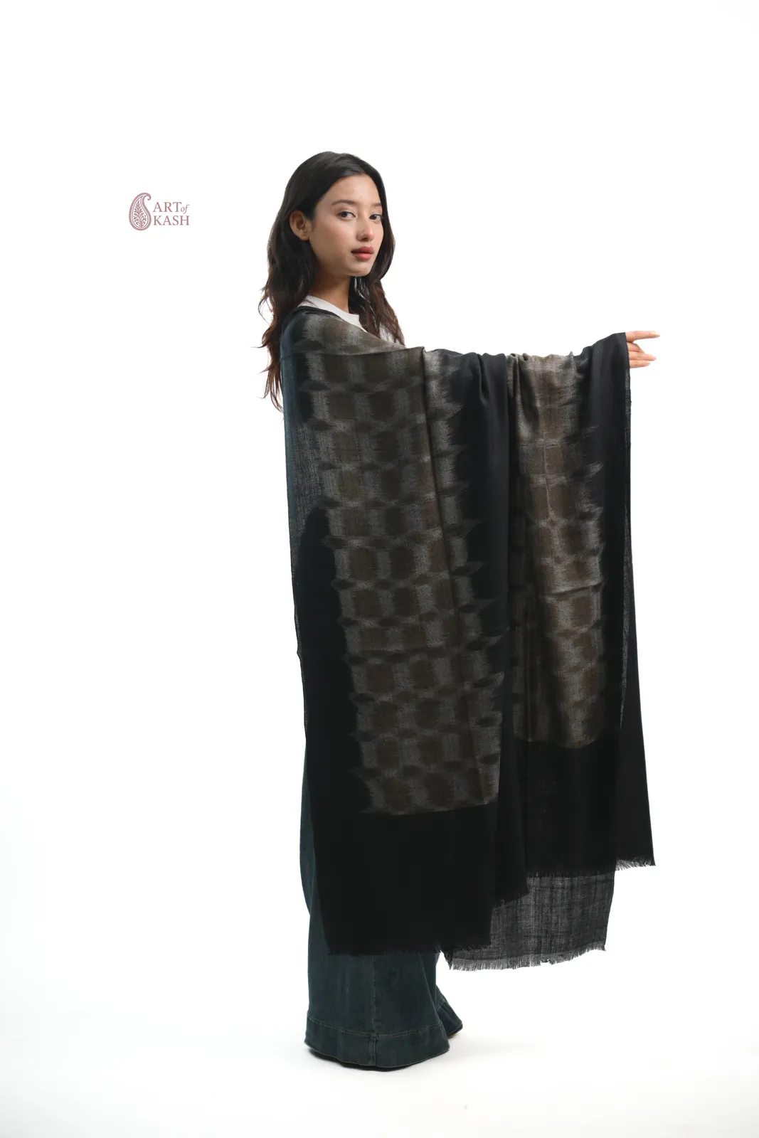 Ikkat Shawl — Black And Olive