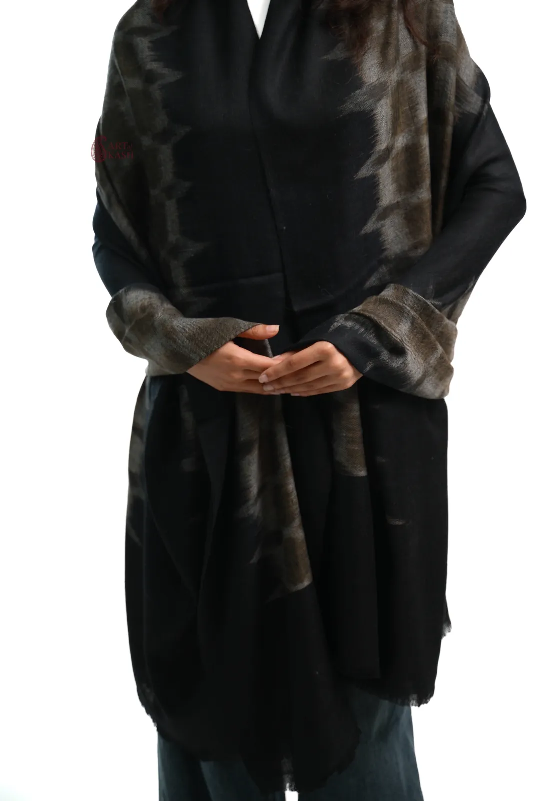Ikkat Shawl — Black And Olive