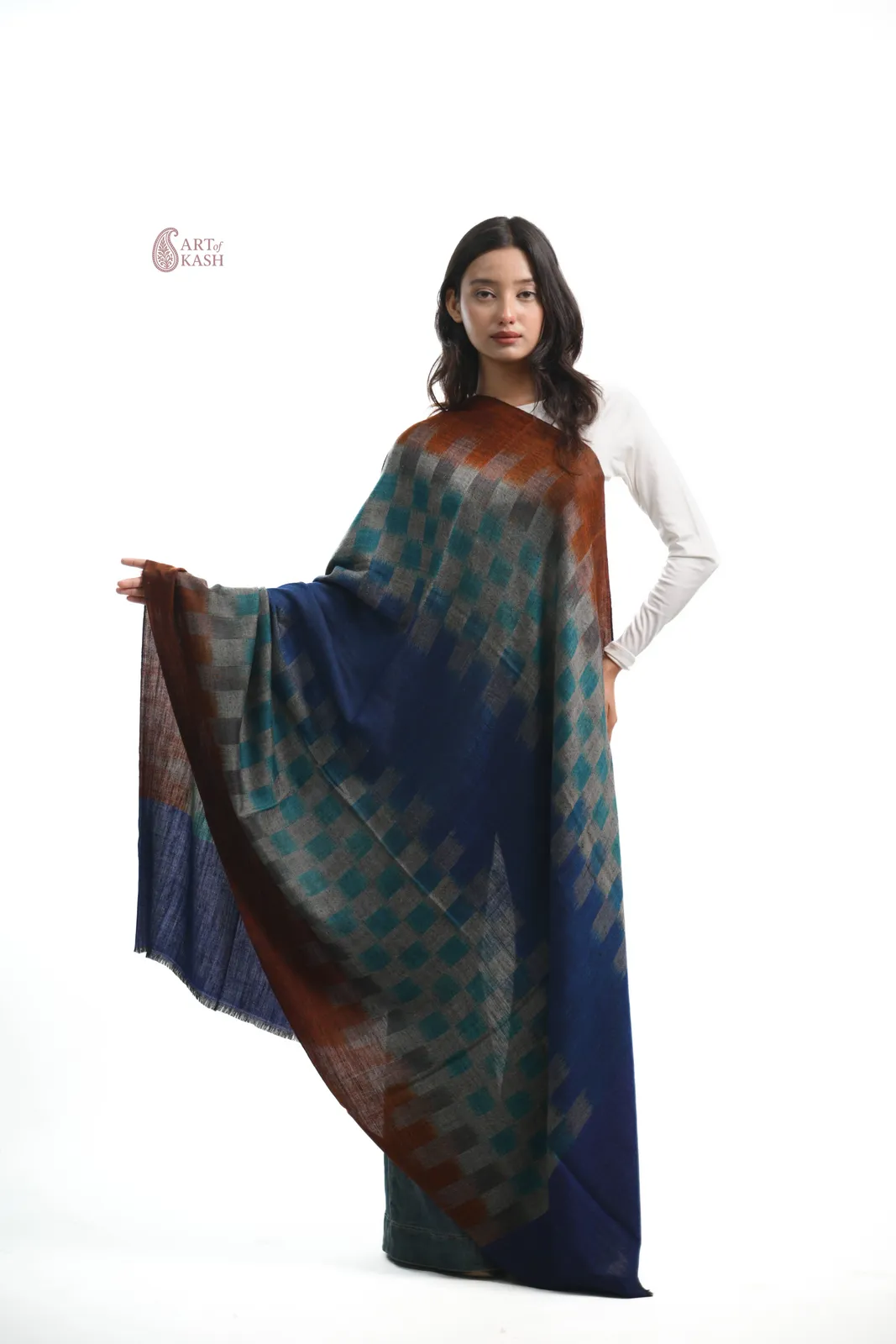 Ikkat Shawl — Blue, Teal And Rust