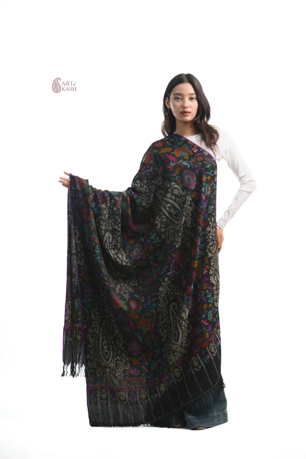 Pashmina Kani Shawl — Dark Multicolour