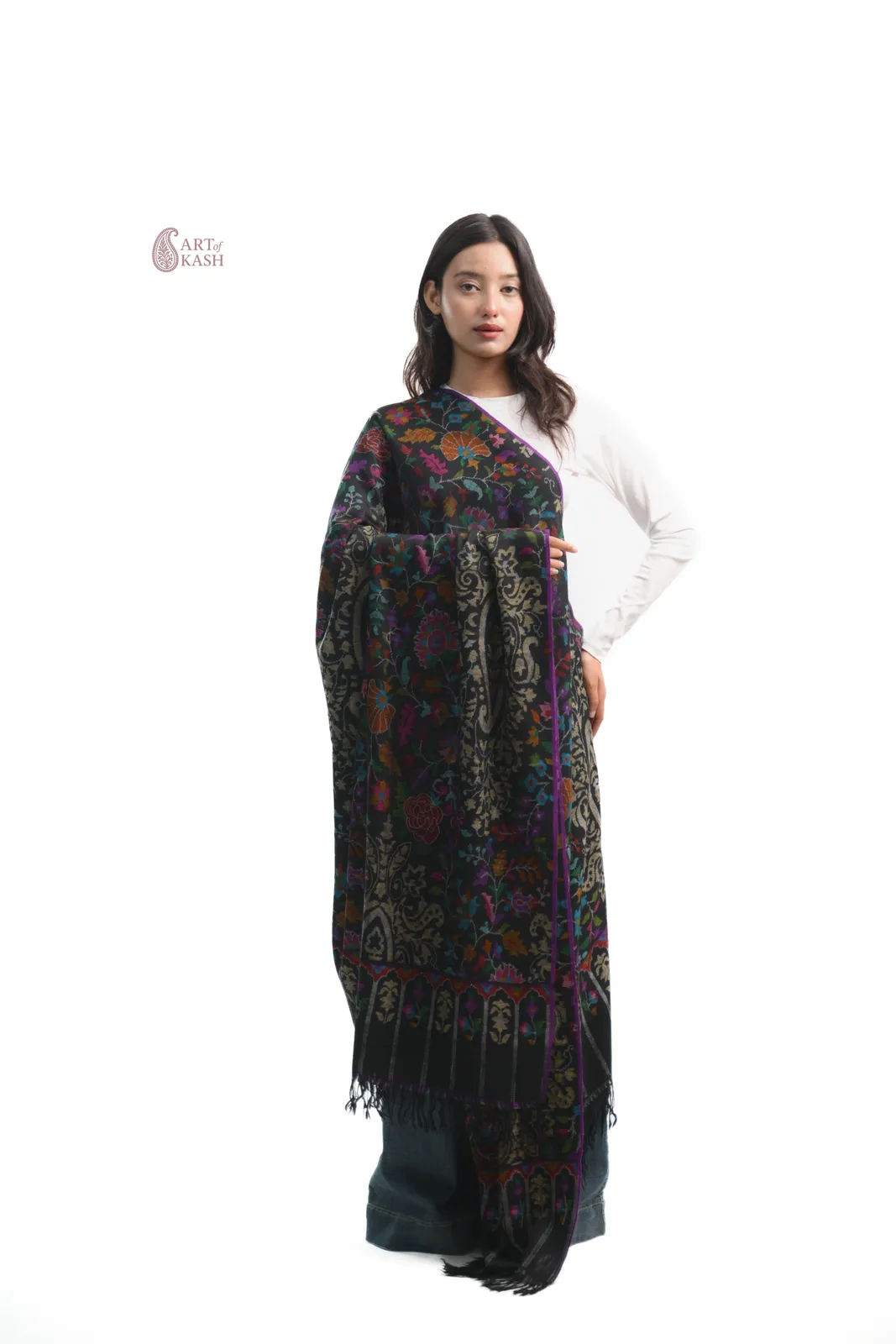 Pashmina Kani Shawl — Dark Multicolour