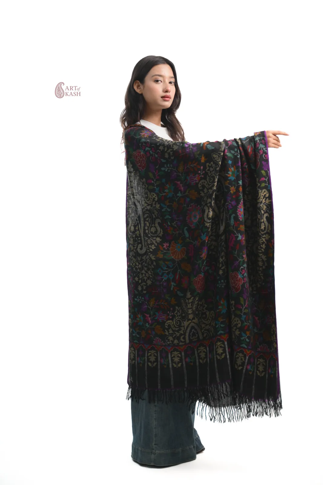 Pashmina Kani Shawl — Purple Floral