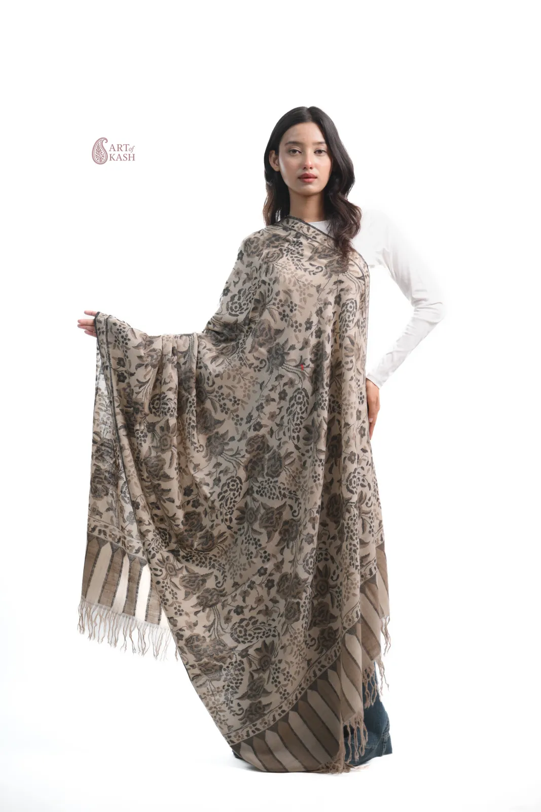 Pashmina Kani Shawl — Taupe