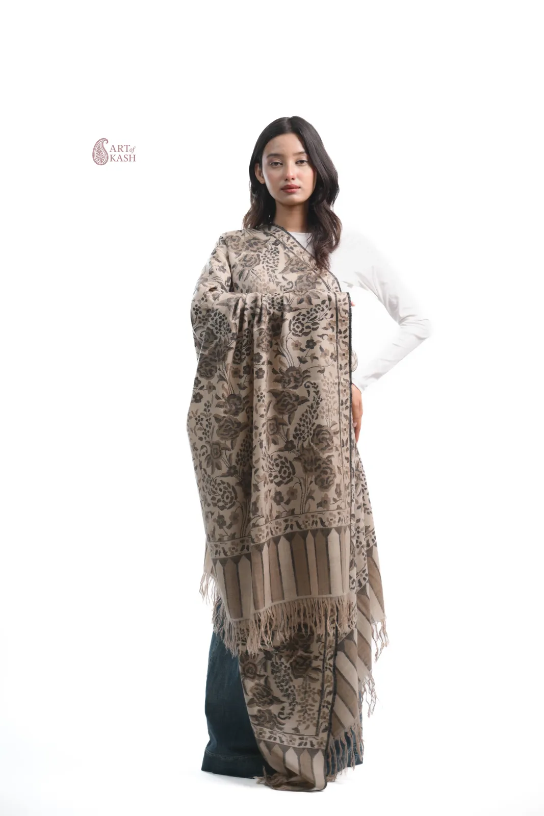 Pashmina Kani Shawl — Taupe