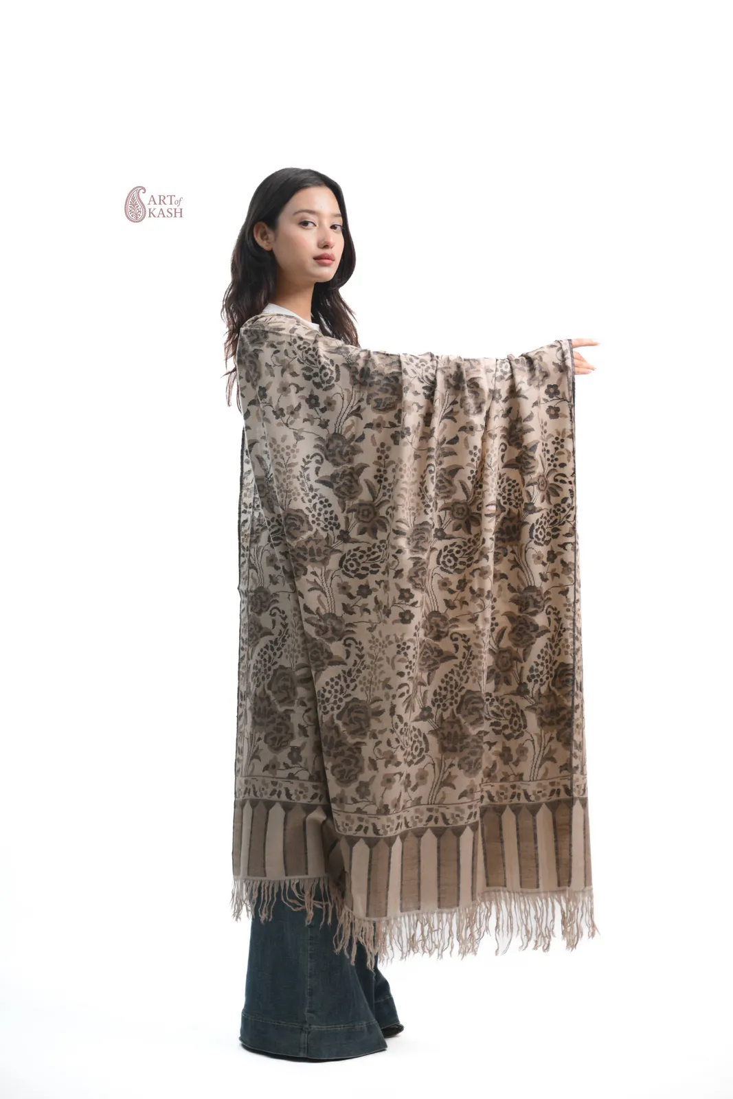 Pashmina Kani Shawl — Taupe