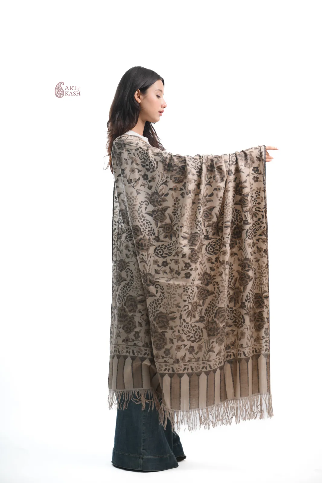 Pashmina Kani Shawl — Taupe