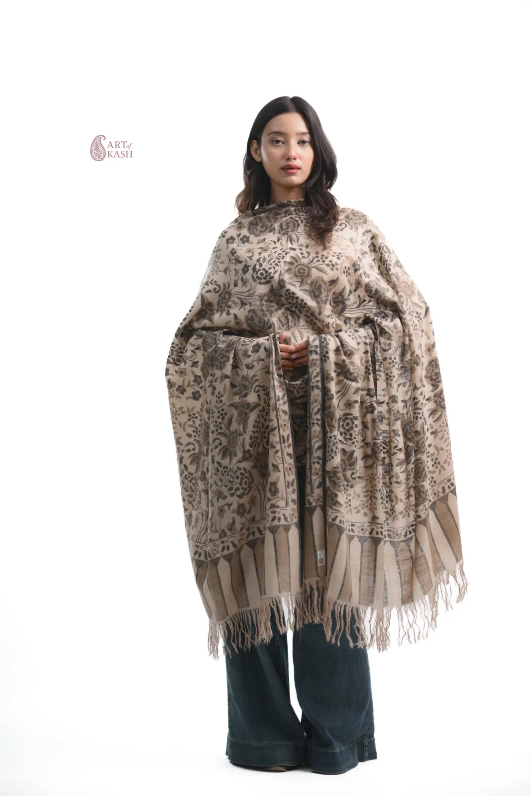 Pashmina Kani Shawl — Taupe
