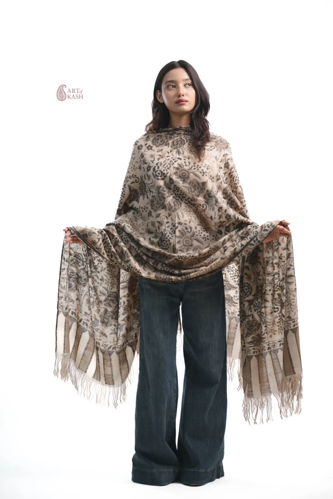 Pashmina Kani Shawl — Taupe