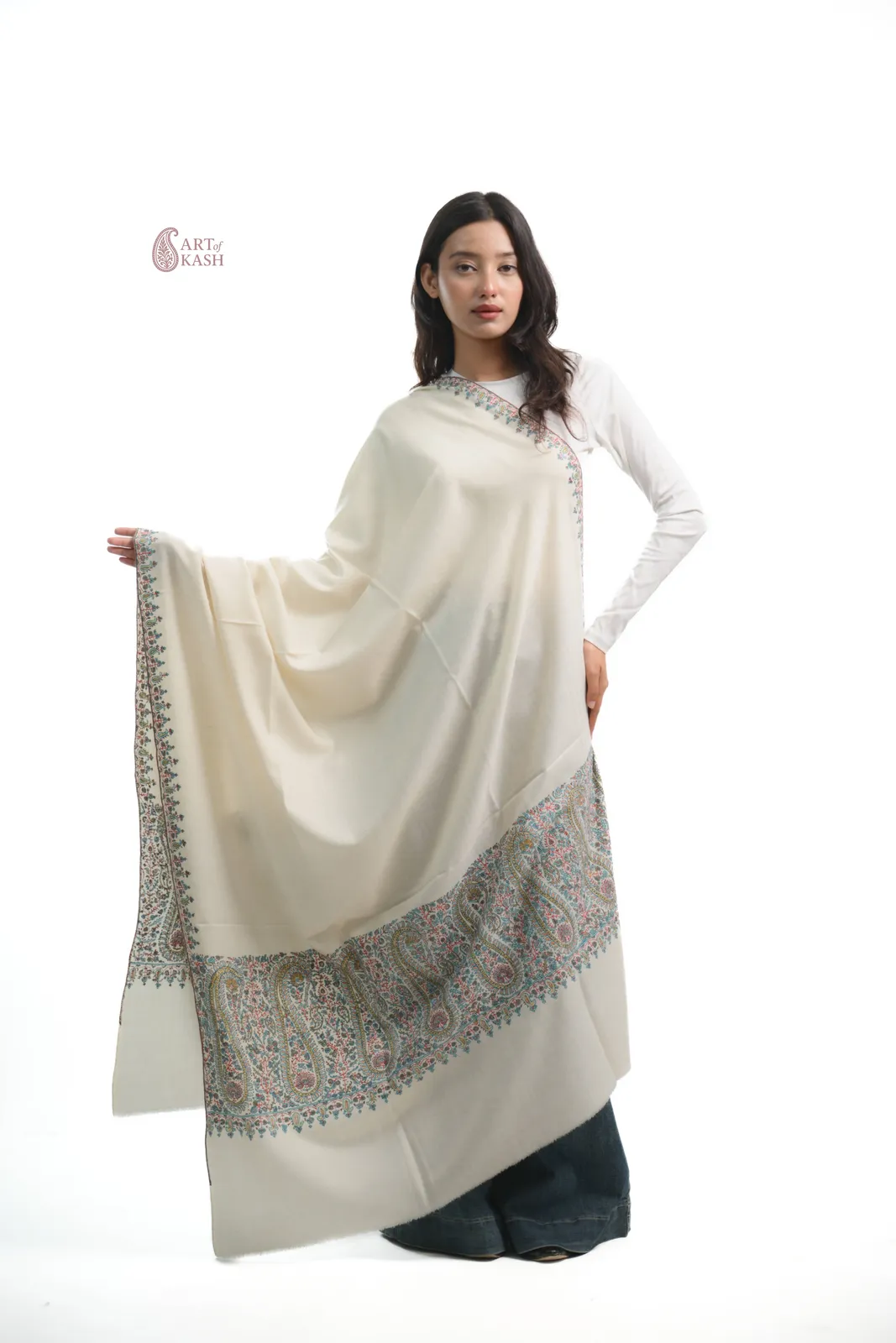 Pashmina Paldaar Shawl — Ivory