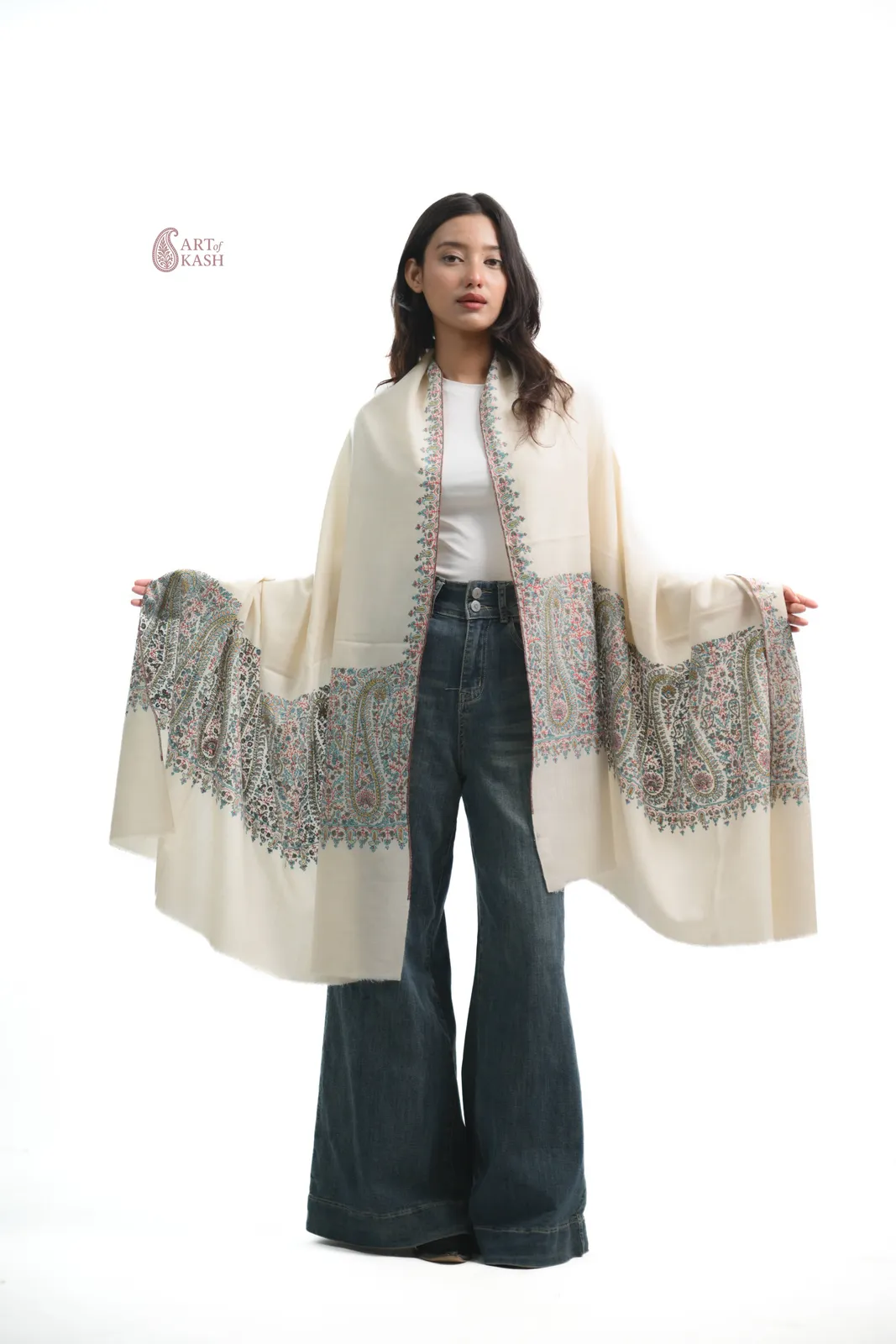 Pashmina Paldaar Shawl — Ivory